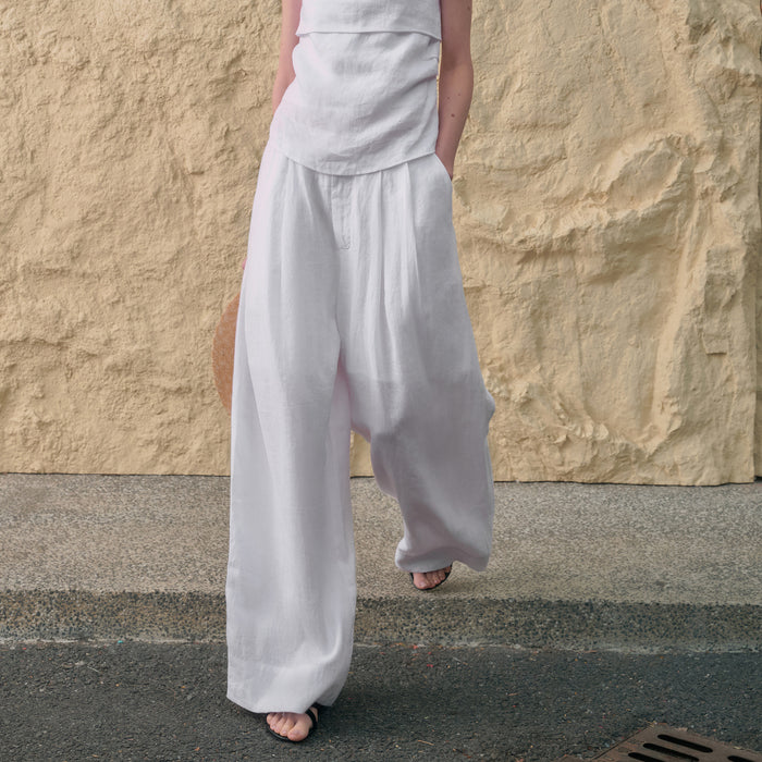 Pantalon minimaliste en lin pour femme, inspiré du style Yamamoto, de couleur unie