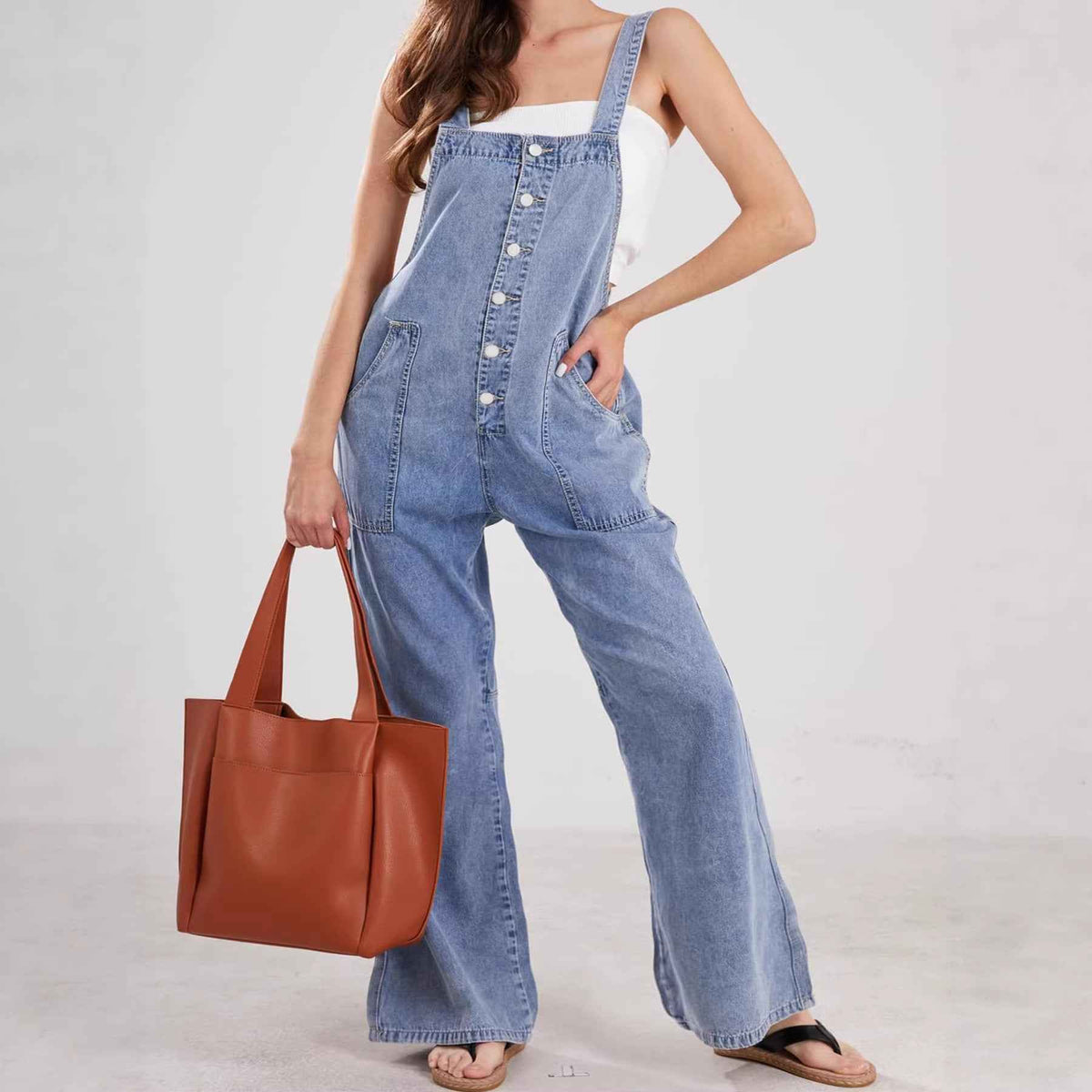 Womens Casual Loose-fit Straight-leg Overalls
