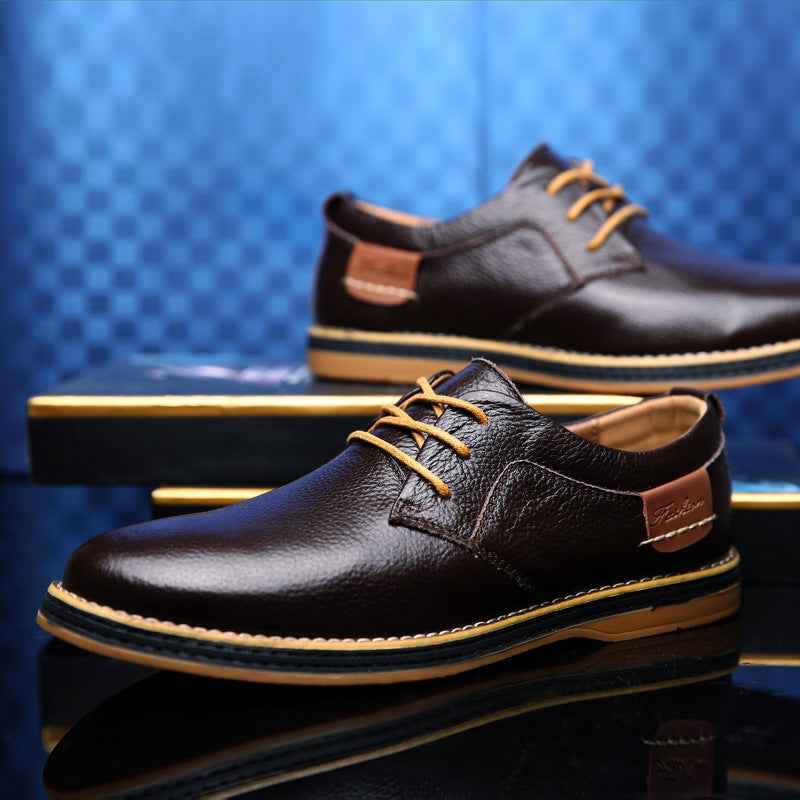 Low Cut Lace Up Casual Leather Shoes With Hand Stitched Detailing
