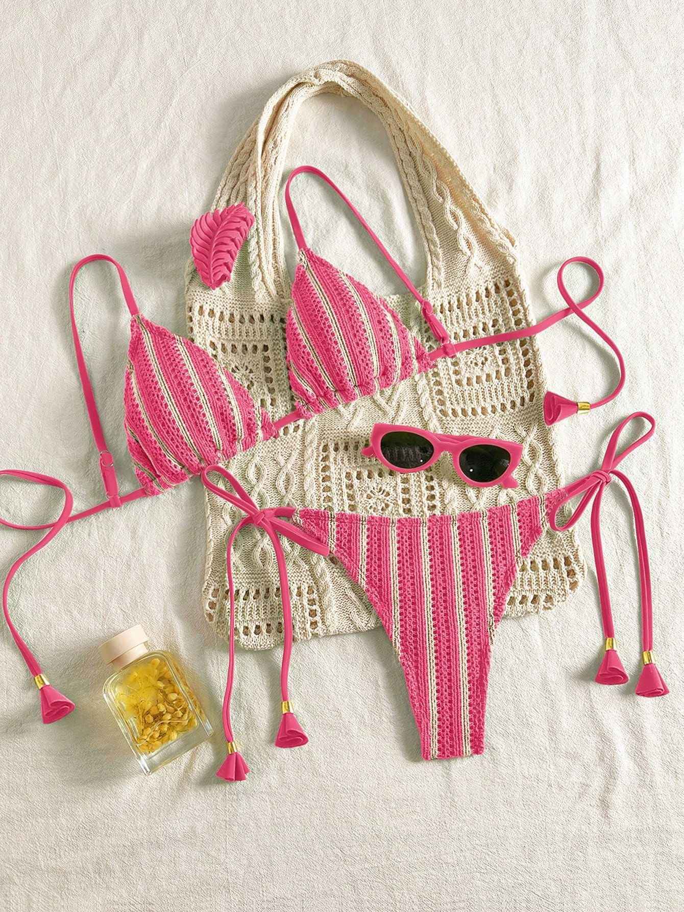 European And American-style Bikini Set Made From Special Fabric Multi-color Lace-up Swimsuit