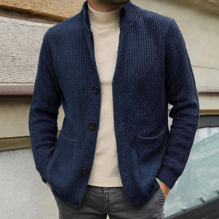 Mens Mid-length Knitted Coat With A Stand-up Collar