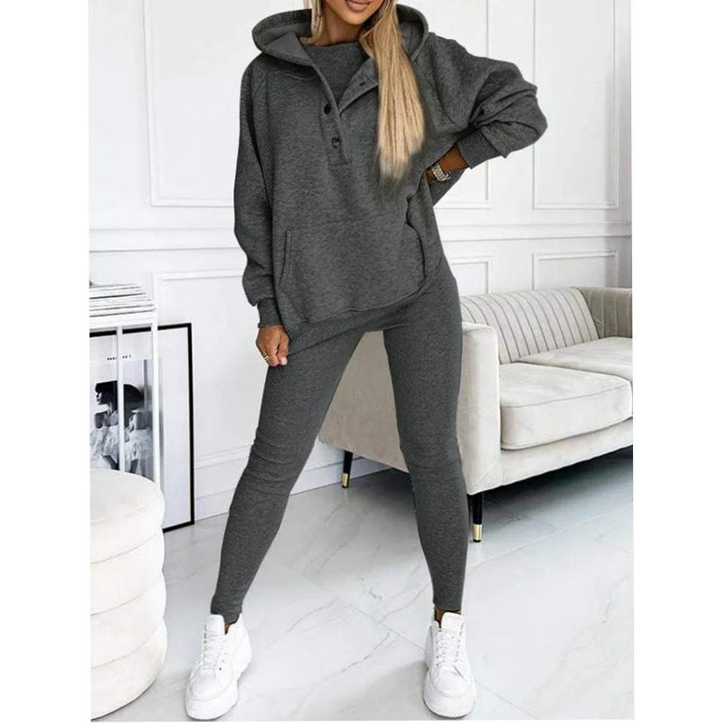 Women's Solid Color Vest Hoodie And Pants Set by Mirlaine Univers