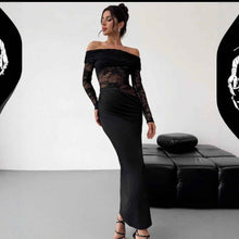 Womens Sexy Hollow-Out Lace Long-Sleeve Dress