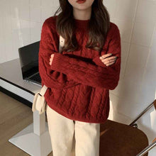 Womens Red Twisted Cable-Knit Pullover Sweater For FallWinter