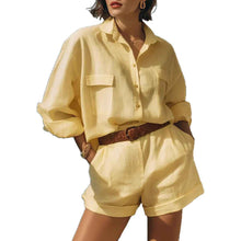 Cotton-linen Loose-fit Button-down Shirt And Shorts Fashion Casual Set