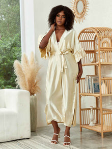 Women's Fashion Plus-Size Satin Long-Sleeve Dress