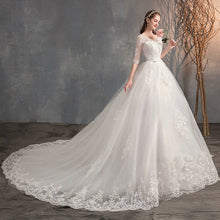 Wedding Dress Trailing Deep V Neck Lace High Waist Wedding Dress Long Sleeves by Mirlaine Univers