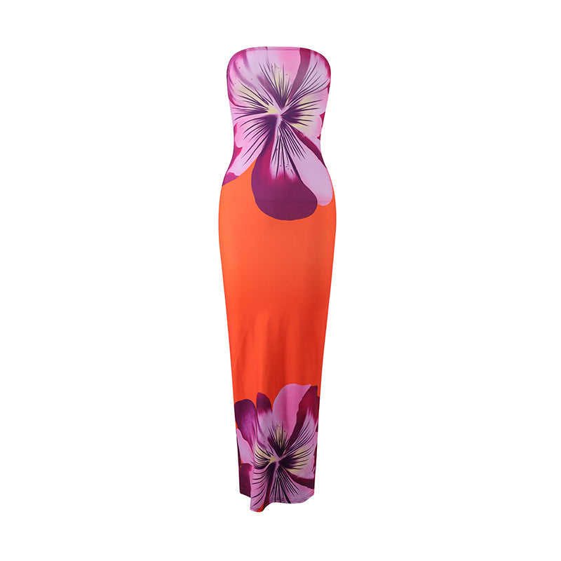 Womens Casual All-Match Fashionable Elegant Sexy Tube Dress Slim-Fit Long Dress by Mirlaine Univers