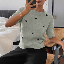 Womens Crew-Neck Pullover Heart Jacquard Knitted Sweater