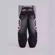 Womens Distressed Relaxed-Fit Denim Jeans With A Bold Totem Print And Extra-Wide Legs