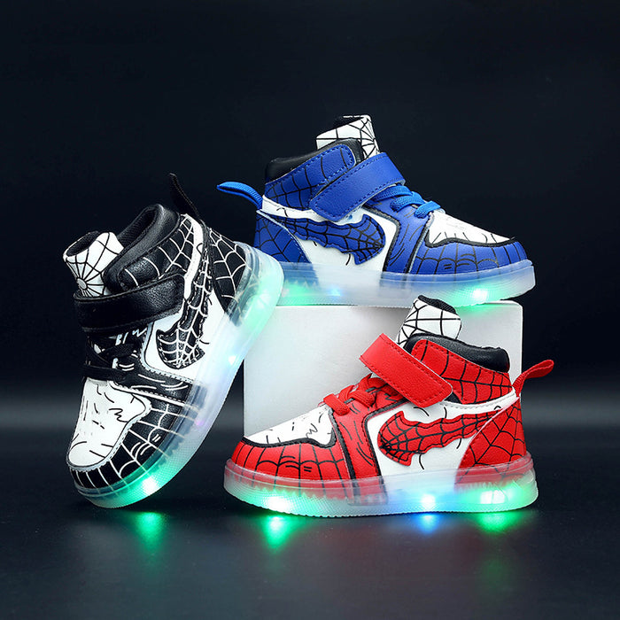 LED Light Up Leather Sneakers For Boys Velcro Closure