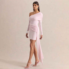 Slant-neck Off-shoulder Dress With Flowing Ribbons