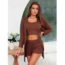 Modal Cotton Ribbed Camisole Nightgown Three-Piece Loungewear Set Sexy Pajamas