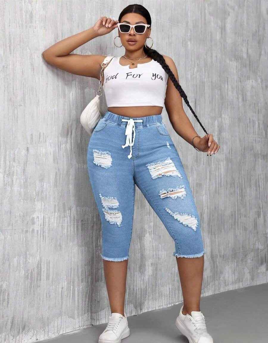 Womens Slimming Ripped Plus-Size Jeans