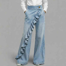 Retro Irregular High-Waist A-Line Denim Trousers
