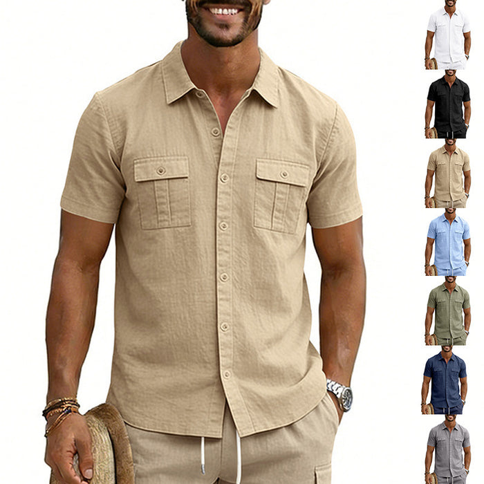 Chemise décontractée à manches courtes, col à revers et poches cargo multiples