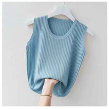 Women's Summer Ice Silk Round Neck Camisole Vest Knitted Bottoming Shirt