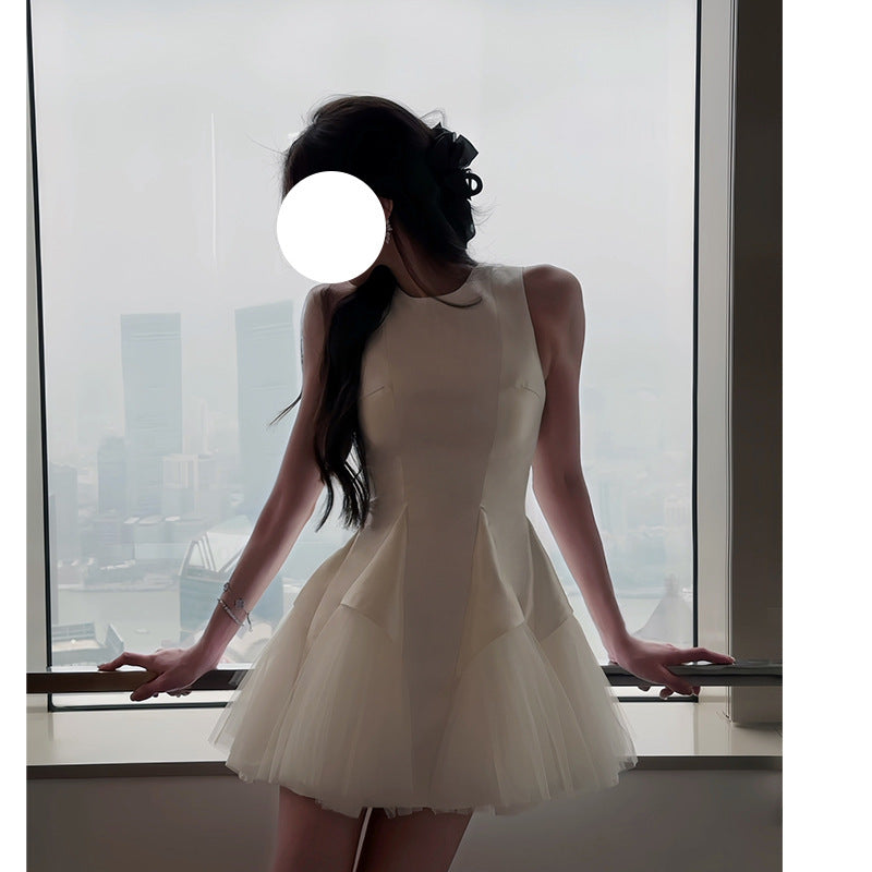Puff Mesh Stitching Pearlescent Dress by Mirlaine Univers