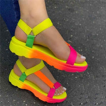 Rainbow color velcro flat sandals for women