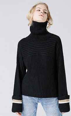 High necked stripes stripes sleeves loose sleeves sweaters