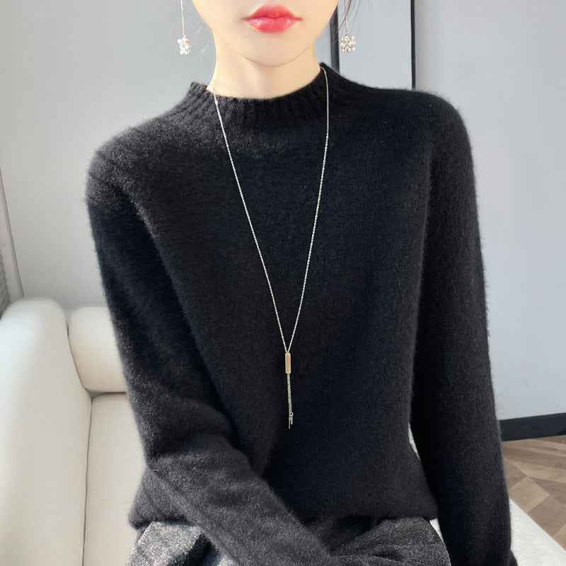 Thickened Half-high Collar Pure Wool Sweater Women's Seamless Sweaters Bottoming Shirt