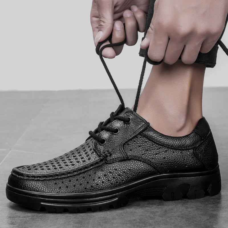 Outdoor Leather Shoes Low-cut Lace-up Casual Shoes Cowhide Work Boots