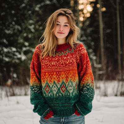 Womens Printed Crew-Neck Sweatshirt In A Sweater-Look Style