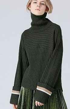 High necked stripes stripes sleeves loose sleeves sweaters
