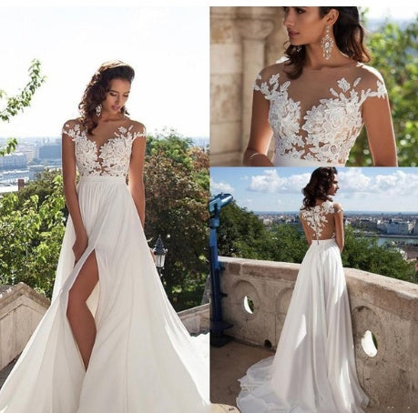 Robe de mariée bohème Robe de mariée en mousseline longueur ras du sol avec applications, personnalisable, élégante