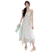 Sweet-style Floral Slip Dress And Lace Cardigan Two-piece Set