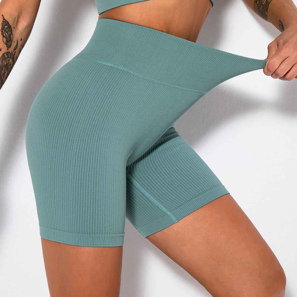 Seamless Knitted Sexy Sports Short-sleeved Shorts Yoga Wear Fitness Suit