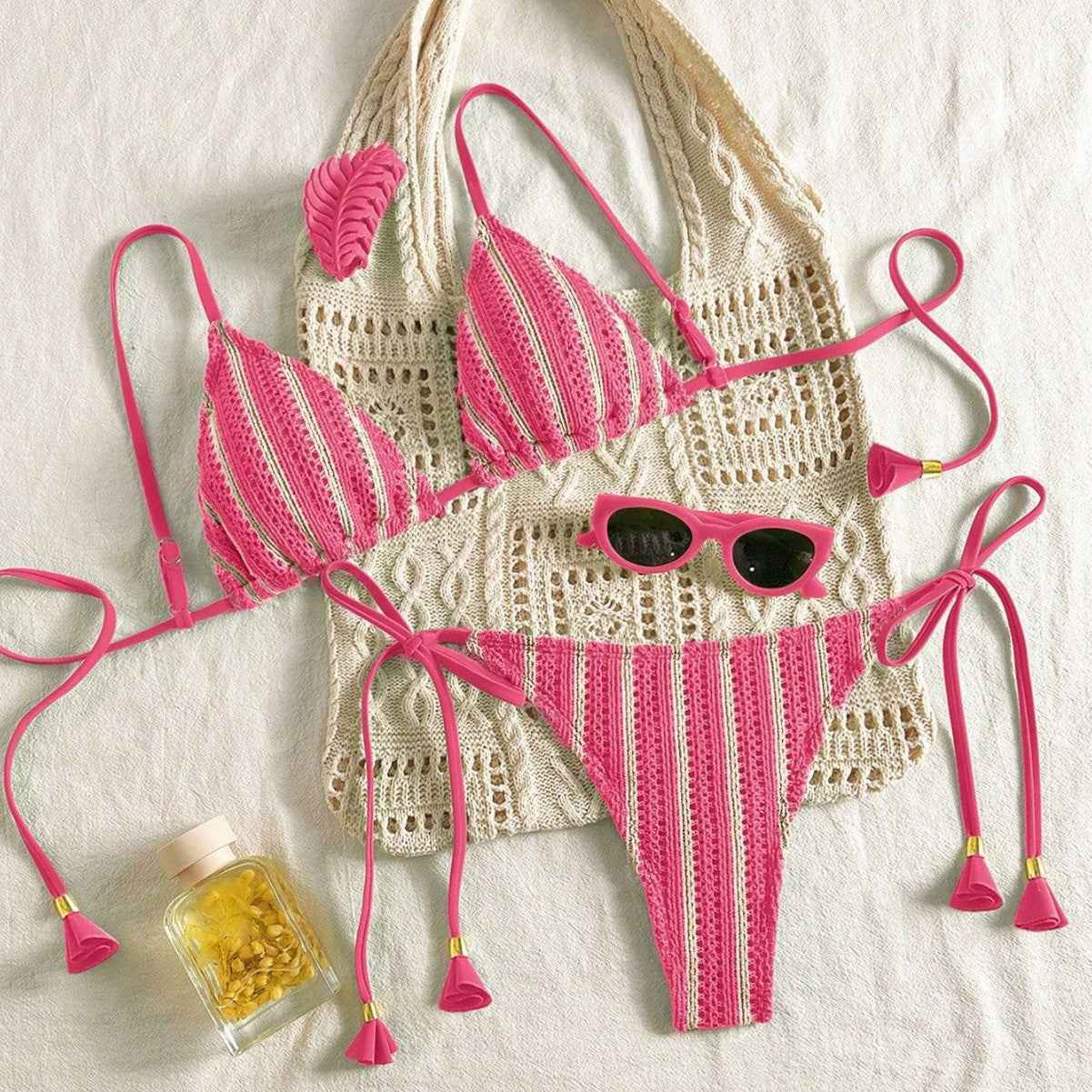 European And American-style Bikini Set Made From Special Fabric Multi-color Lace-up Swimsuit