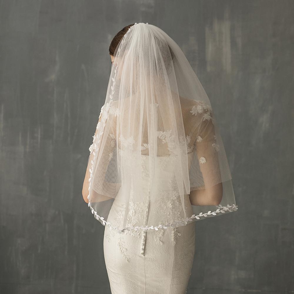Mid Length Bridal Veil With Double Leaf Edge by Mirlaine Univers