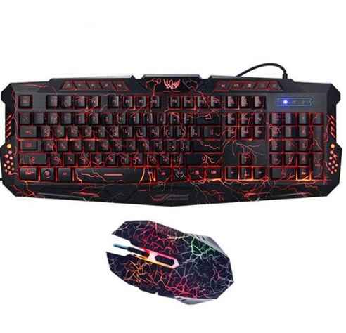 Ensemble clavier de jeu filaire J10 rétroéclairé tricolore, souris de jeu lumineuse colorée, clavier russe