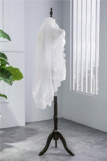Short Veil Soft Mesh Sequined Lace White Ivory by Mirlaine Univers