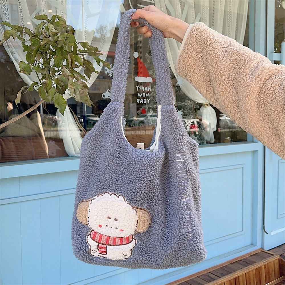 Korean-style Plush Shoulder Bag For Women Autumnwinter