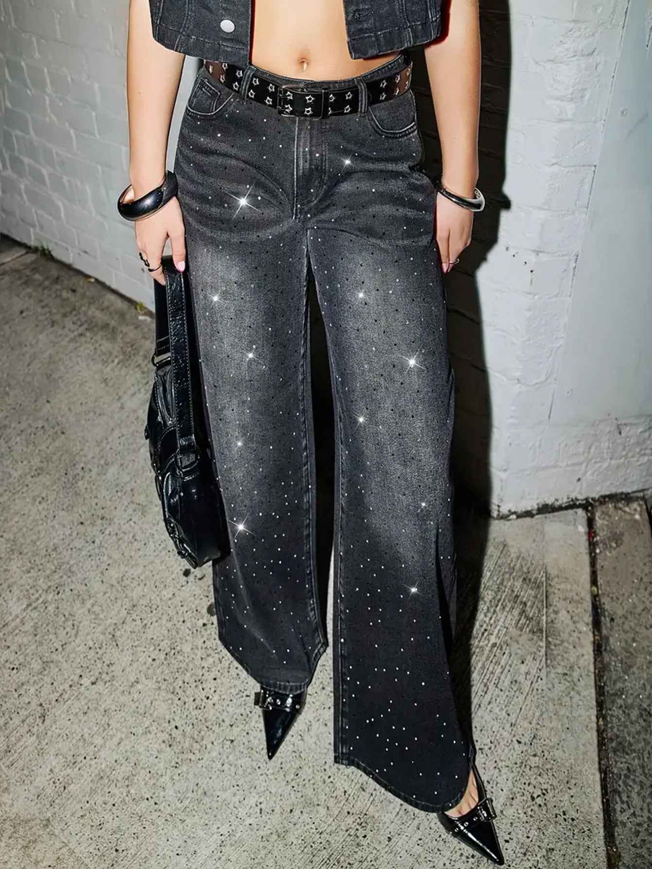 Studded Trendy Curvy Girl Friendly Wide-leg Skinny Jeans