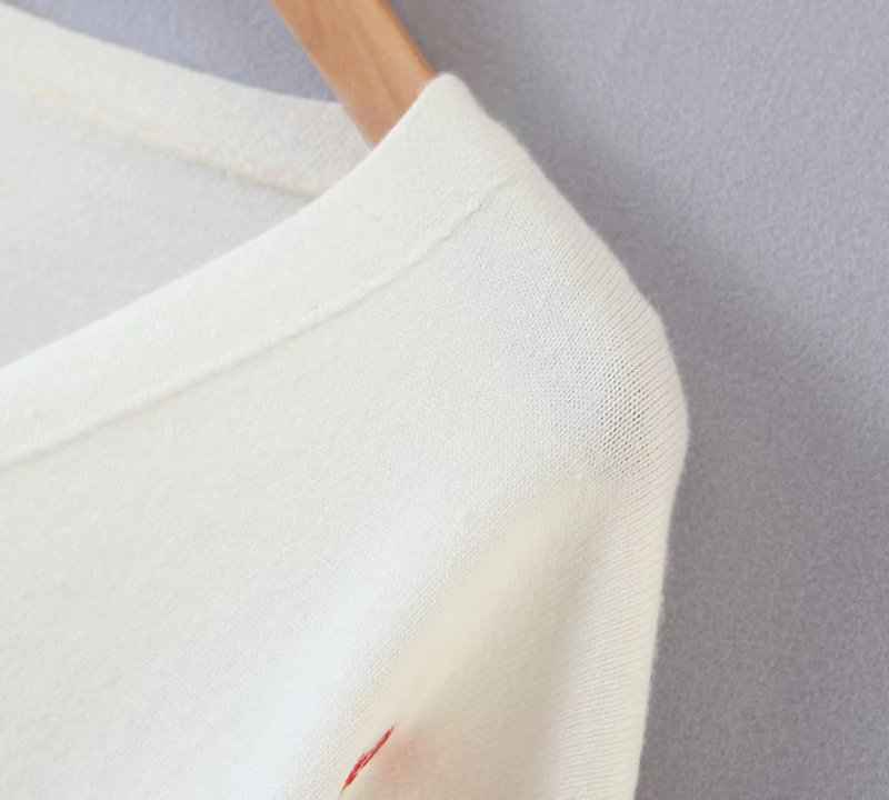 Long sleeve V-neck Straight Cherry Embroidered Cardigan Ssweater