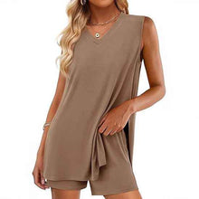 Casual Fashion V-neck Sleeveless Top And Shorts Set With Pockets