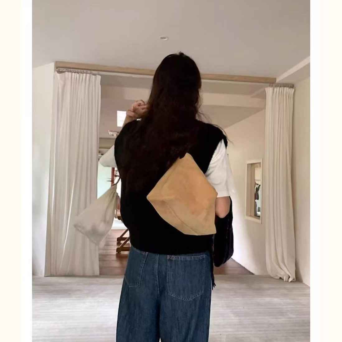 New Retro Suede Womens Bag Korean Niche Design Handbag Shoulder Underarm Bag In Korean Style