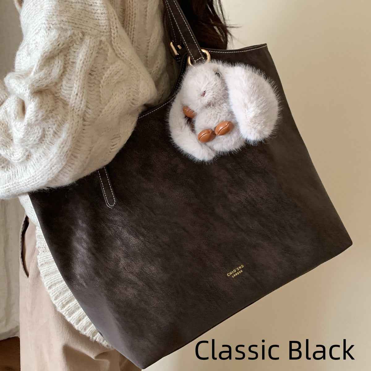 Coffee-Colored Commuter Tote Shoulder Bag With Large Capacity