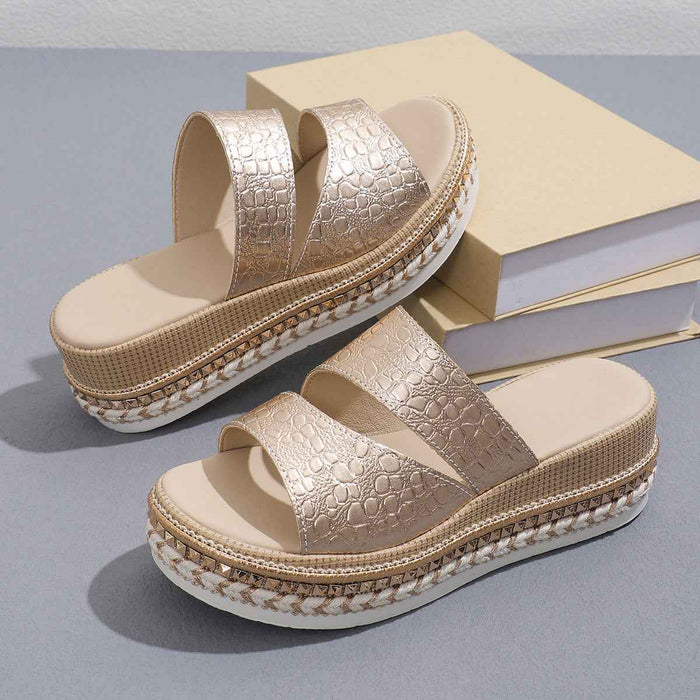 Sandales compensées peep-toe à boucle grandes tailles pour femmes