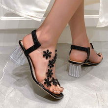 Fashion Flowers Sandals With Transparent High Square Heels Summer Square Toe Shoes For Women