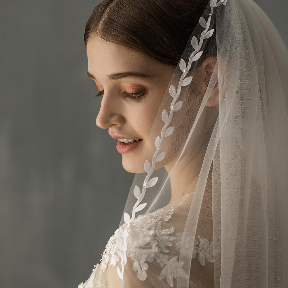 Mid Length Bridal Veil With Double Leaf Edge by Mirlaine Univers
