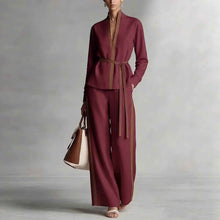 Women's Casual Patchwork Cardigan Shirt And Wide-Leg Pants Set