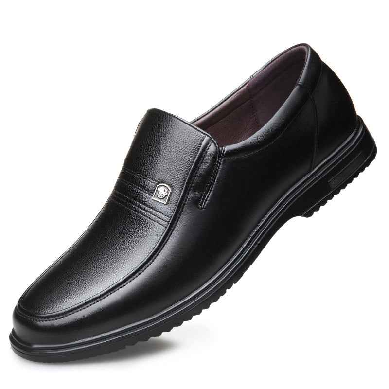 Men's Leather Genuine Flat Sole Round Toe Soft Sole Non-slip Casual Shoes For Middle-aged