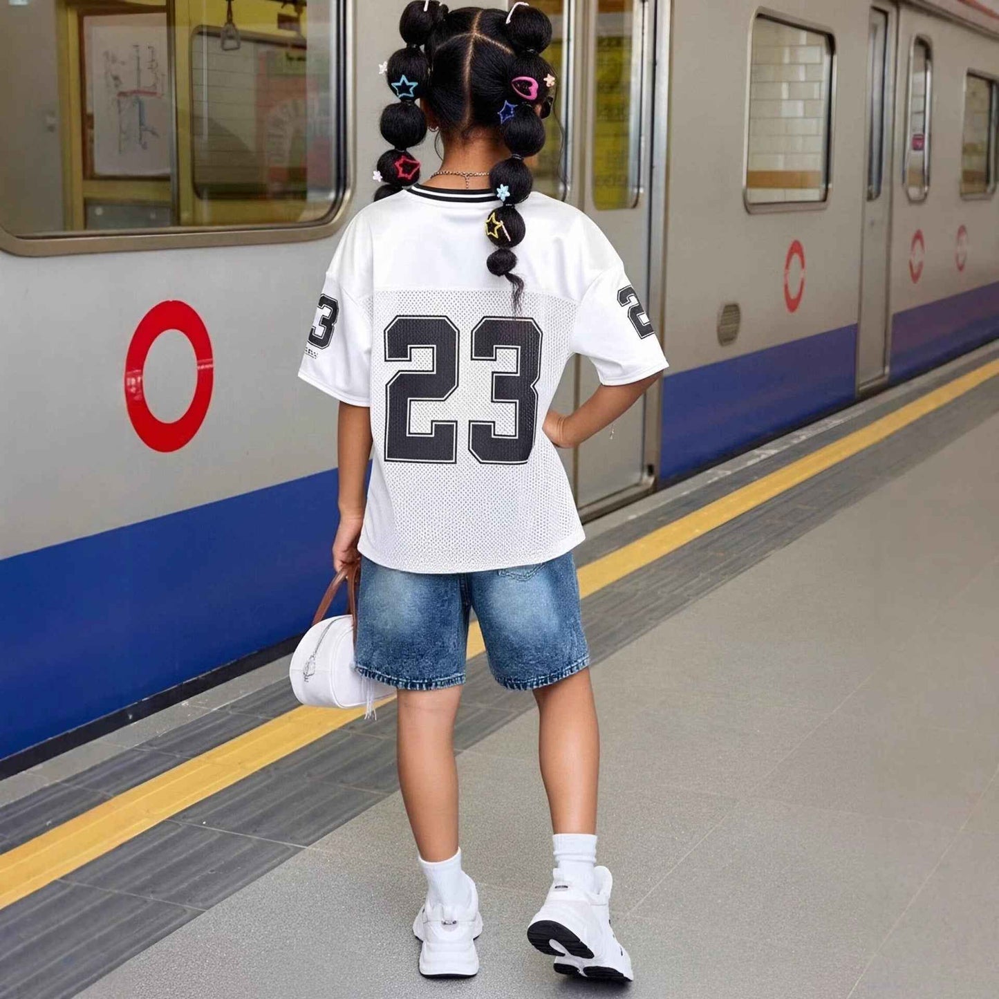 Street-style Distressed Wash Girls Denim Shorts