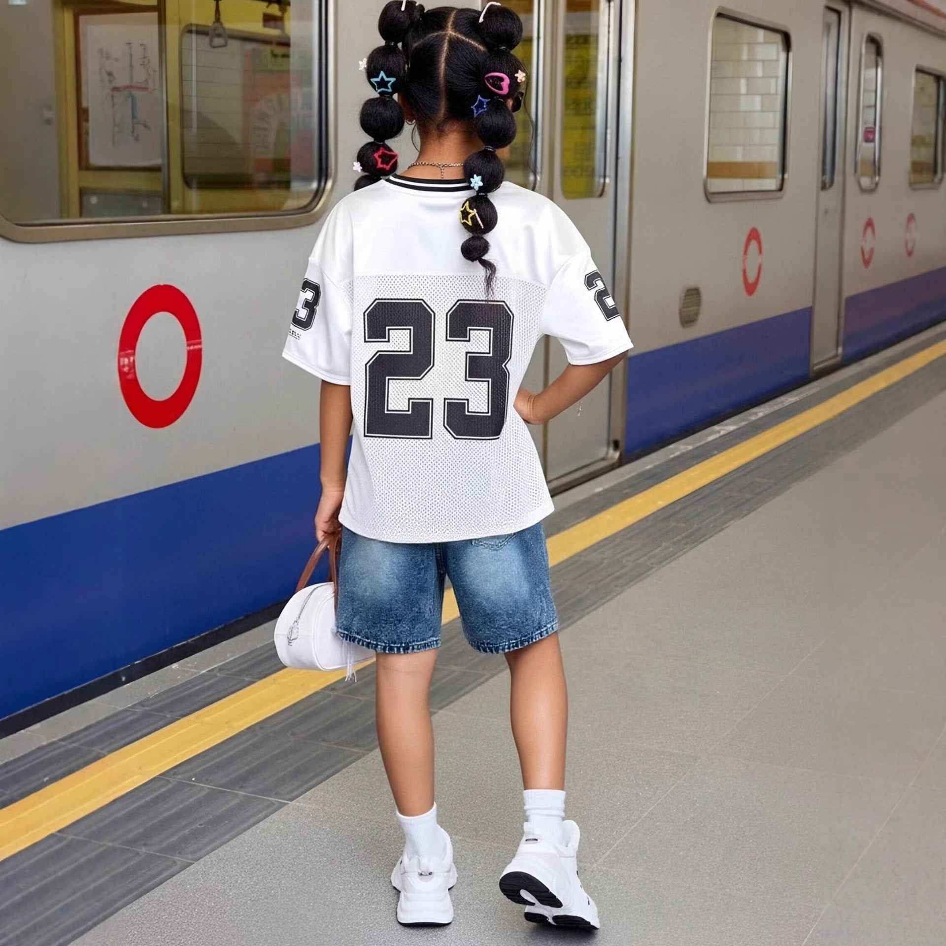 Street-style Distressed Wash Girls Denim Shorts
