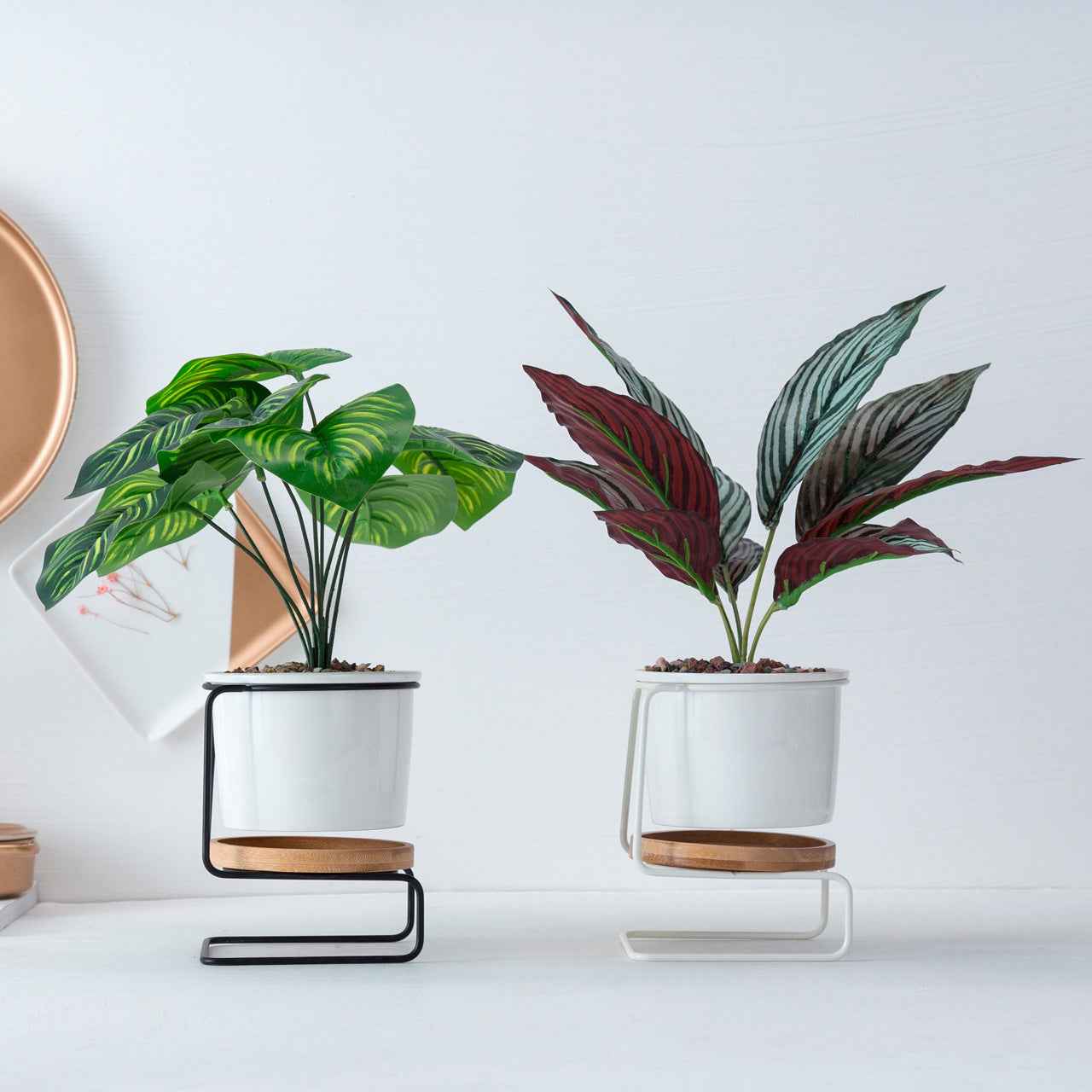 Geometric ceramic green plant pot