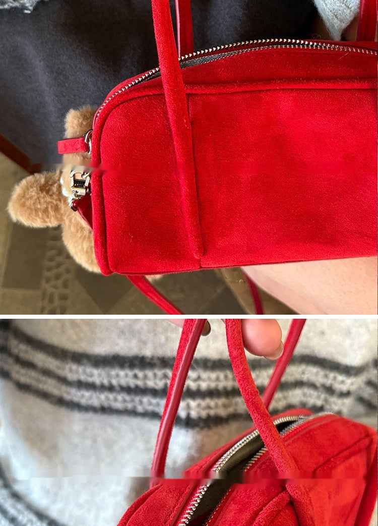 Suede And Sheepskin Mini Square Bag